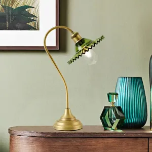 Green Metal Table Light with Crystal Shade - Rural Style 1-Light Lamp for Bedroom Nightstand