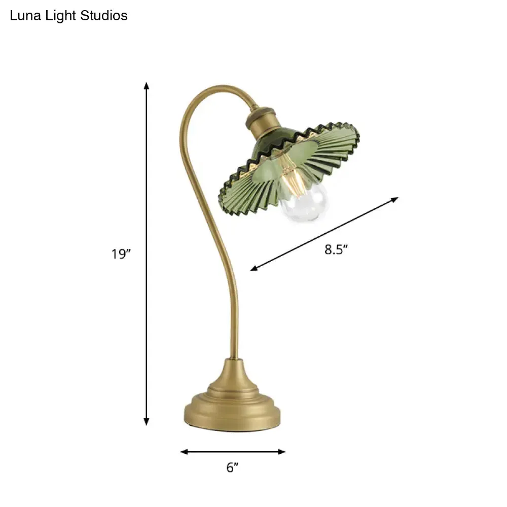 Green Metal Table Light with Crystal Shade - Rural Style 1-Light Lamp for Bedroom Nightstand