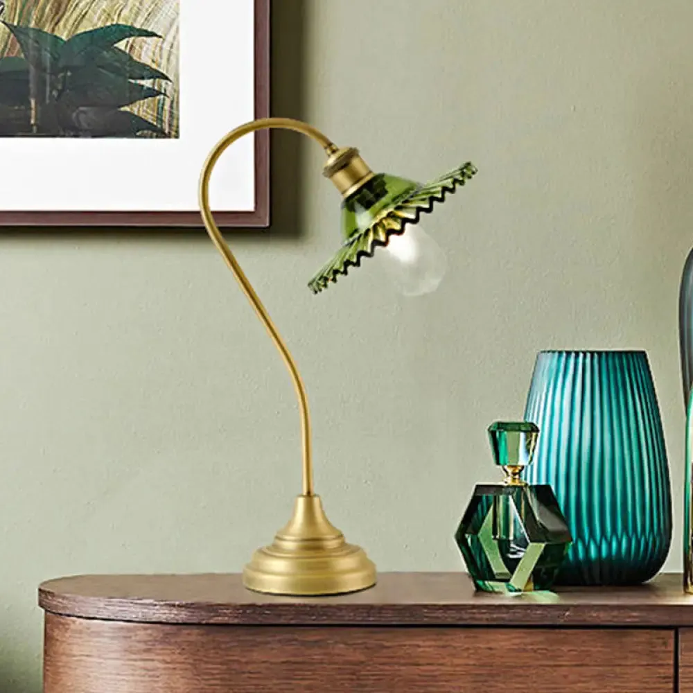 Green Metal Table Light with Crystal Shade - Rural Style 1-Light Lamp for Bedroom Nightstand