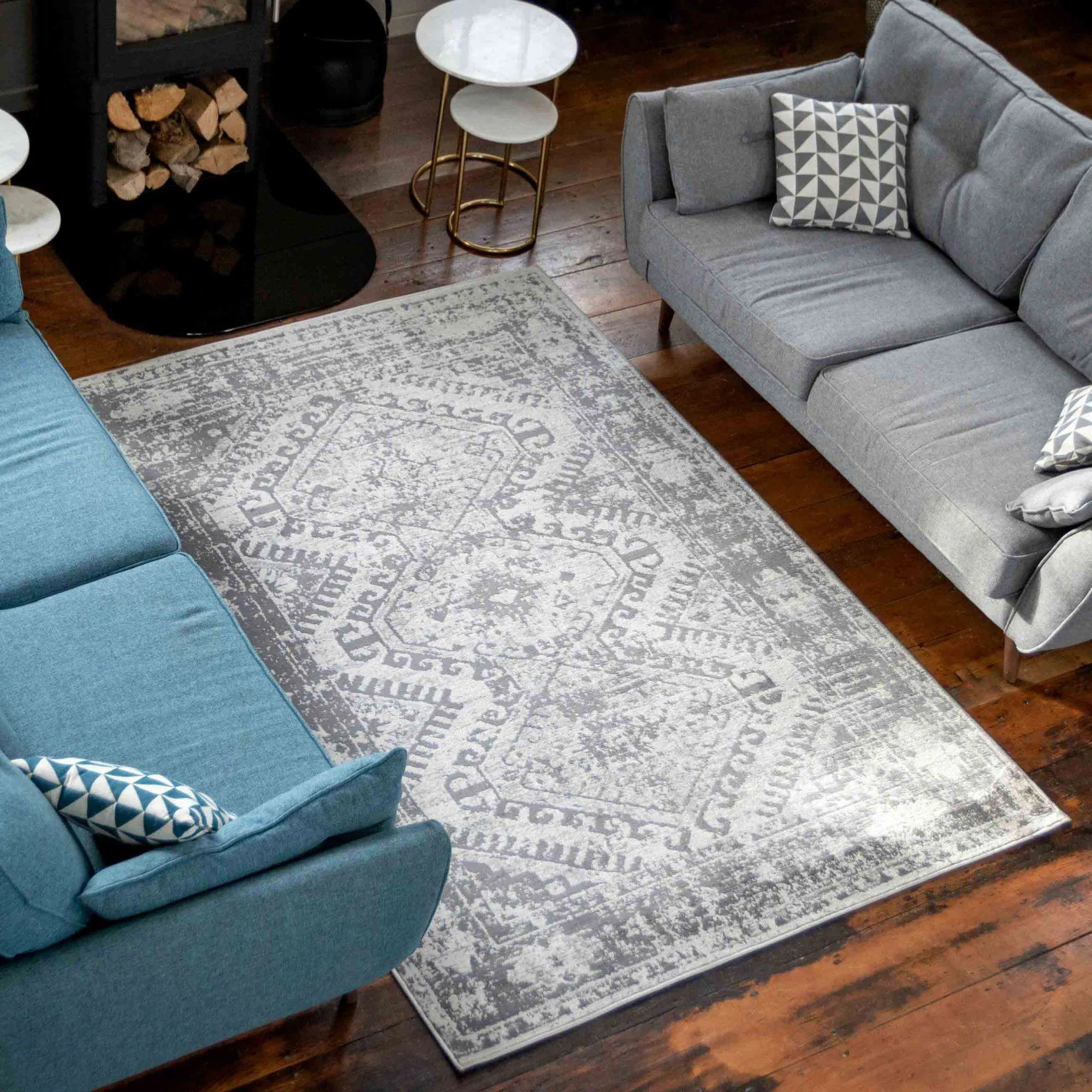 Grey Distressed Vintage Large Living Room Rugs