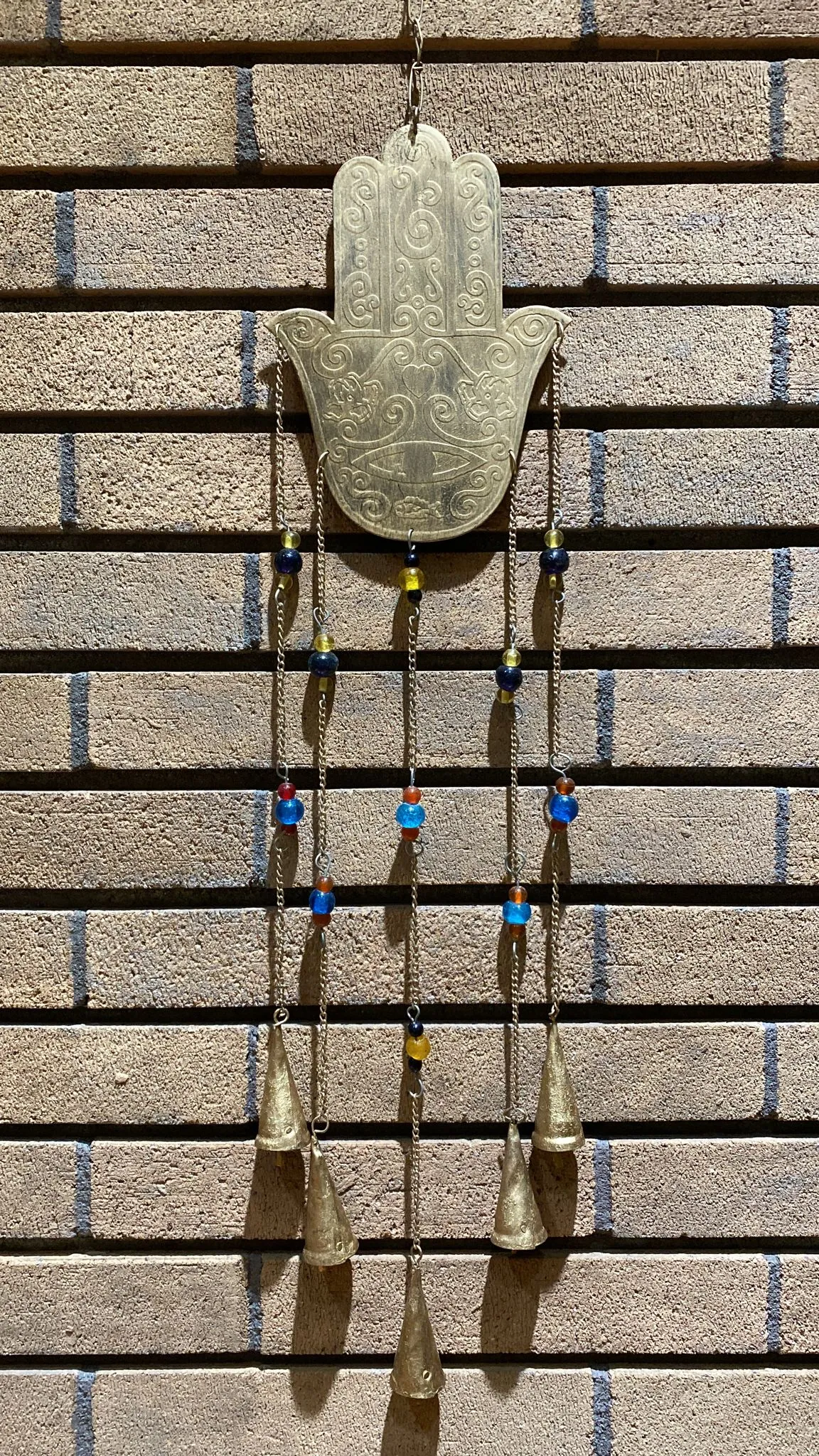 Hamsa Recylced Brass & Glass Bead Bell Windchime (XL)