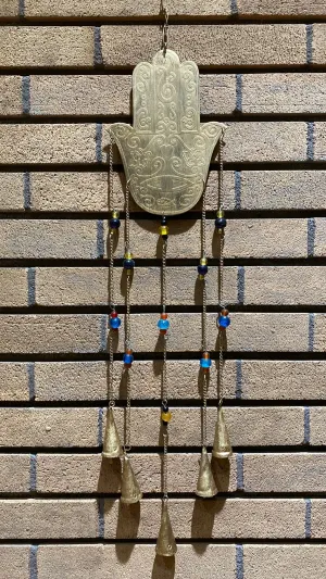 Hamsa Recylced Brass & Glass Bead Bell Windchime (XL)