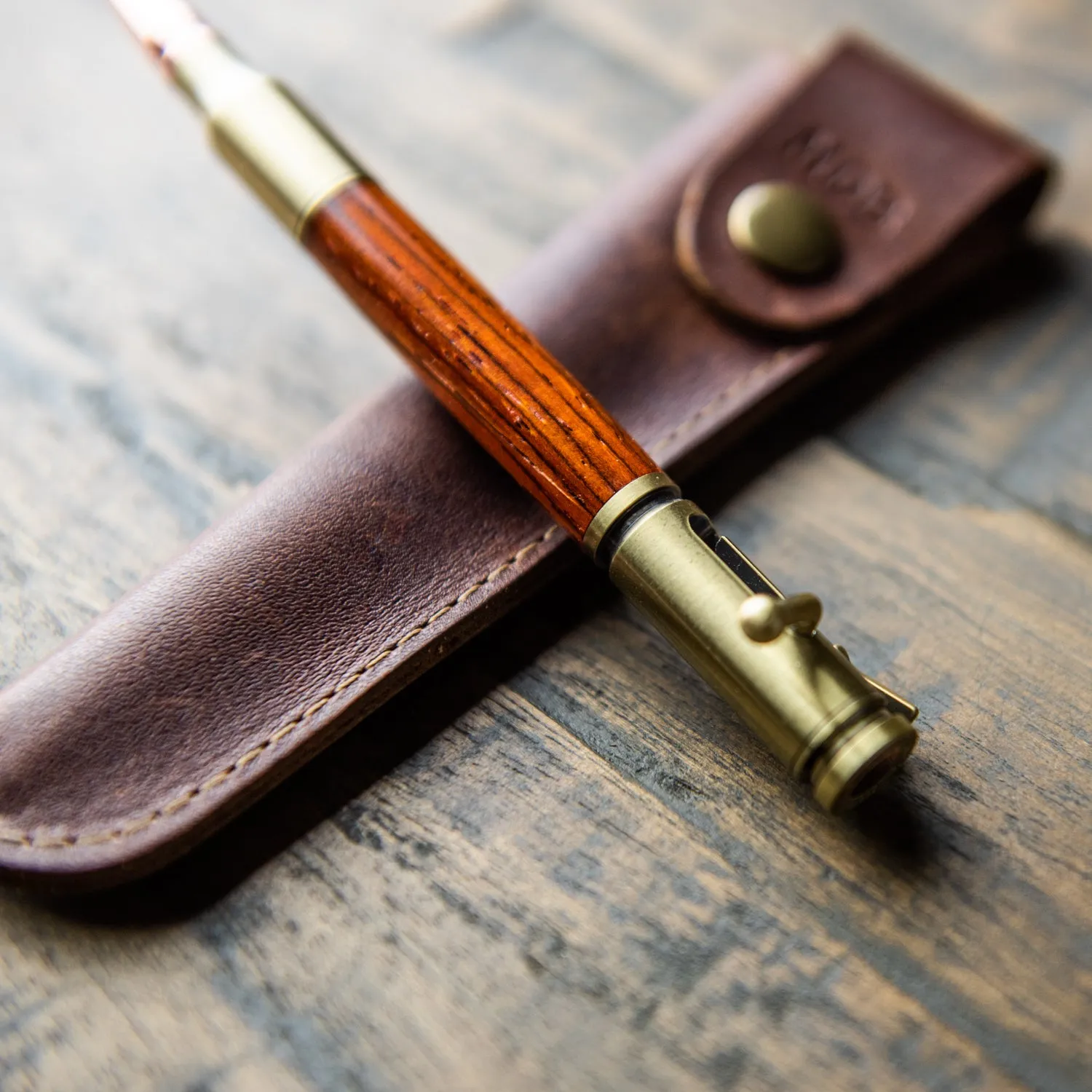 Hand-Turned Rose Wood .30 Caliber Bolt Action Pen   Pen Sleeve