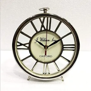 J.H Handicraft Maritime 7 inch Table Clock Nautical Style Shiny Silver Desk Analog Roman Clock Office Desk Decor