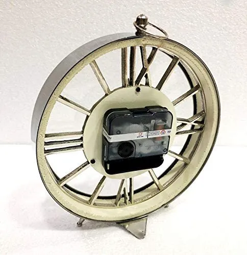J.H Handicraft Maritime 7 inch Table Clock Nautical Style Shiny Silver Desk Analog Roman Clock Office Desk Decor