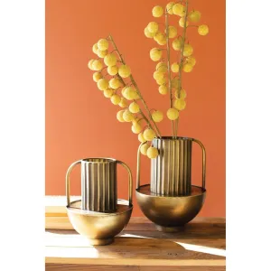 Kalalou - SET OF TWO METAL ANTIQUE BRASS VASES WITH HANDLES - CBB1125