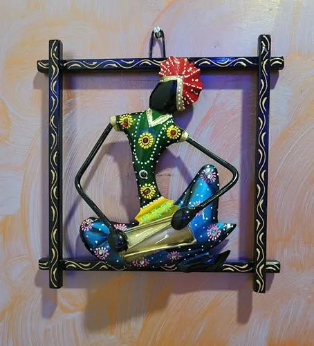 KraftYarta Iron Musician Wall Hanging Frames | HandMade Rajisthani Musicians - Set of 3 | Traditional Home Décor Showpieces For Home | Metal Wall Decor