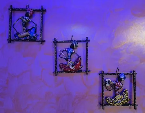KraftYarta Iron Musician Wall Hanging Frames | HandMade Rajisthani Musicians - Set of 3 | Traditional Home Décor Showpieces For Home | Metal Wall Decor