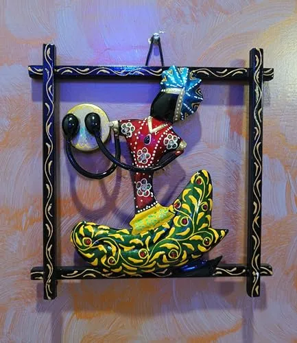 KraftYarta Iron Musician Wall Hanging Frames | HandMade Rajisthani Musicians - Set of 3 | Traditional Home Décor Showpieces For Home | Metal Wall Decor