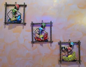 KraftYarta Iron Musician Wall Hanging Frames | HandMade Rajisthani Musicians - Set of 3 | Traditional Home Décor Showpieces For Home | Metal Wall Decor