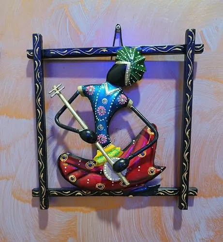 KraftYarta Iron Musician Wall Hanging Frames | HandMade Rajisthani Musicians - Set of 3 | Traditional Home Décor Showpieces For Home | Metal Wall Decor