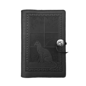 Leather Refillable Journal Notebook, Cat in Window