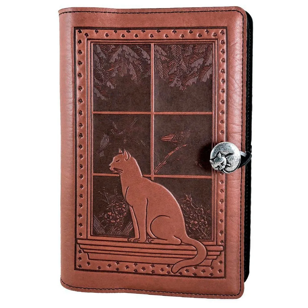 Leather Refillable Journal Notebook, Cat in Window