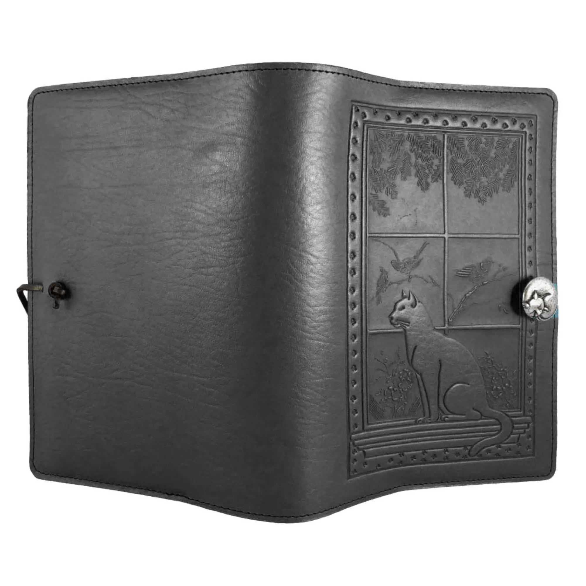 Leather Refillable Journal Notebook, Cat in Window