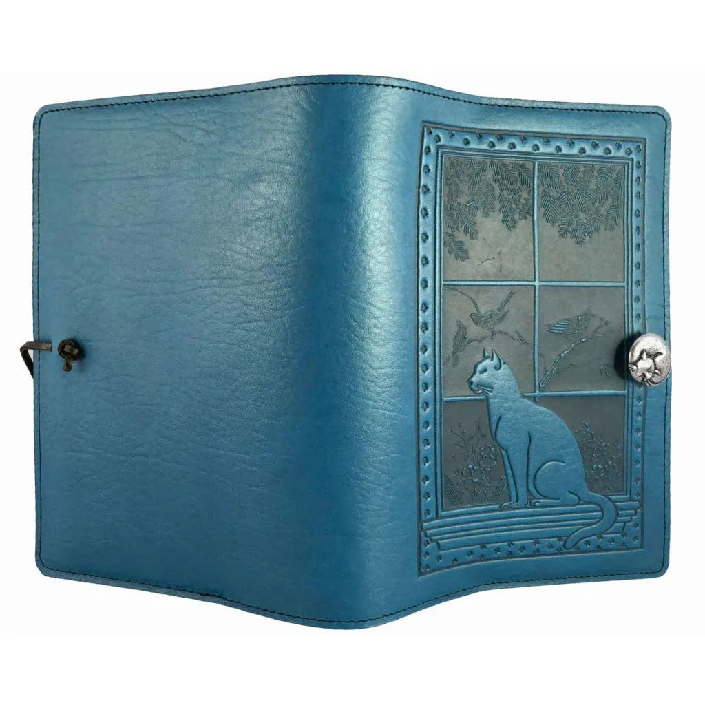 Leather Refillable Journal Notebook, Cat in Window