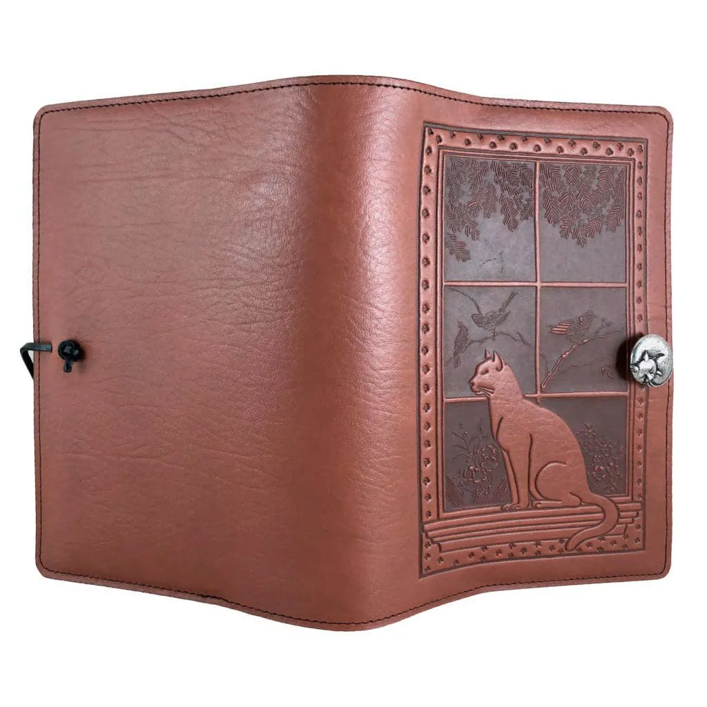 Leather Refillable Journal Notebook, Cat in Window