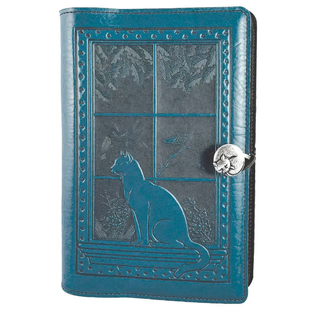 Leather Refillable Journal Notebook, Cat in Window