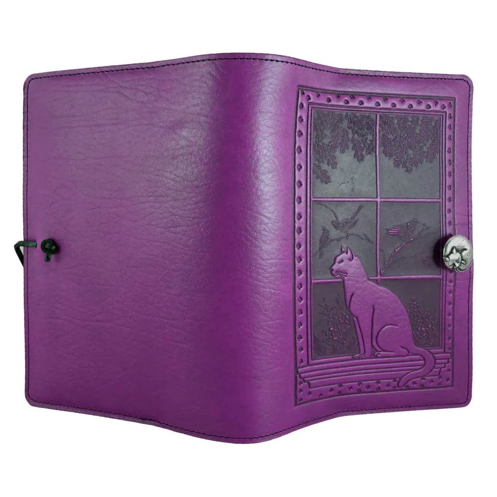 Leather Refillable Journal Notebook, Cat in Window