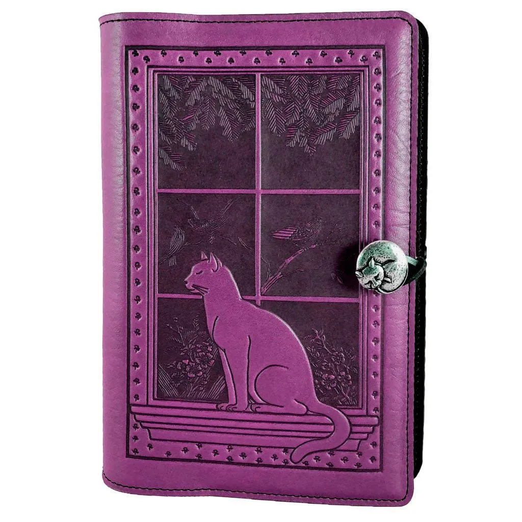 Leather Refillable Journal Notebook, Cat in Window