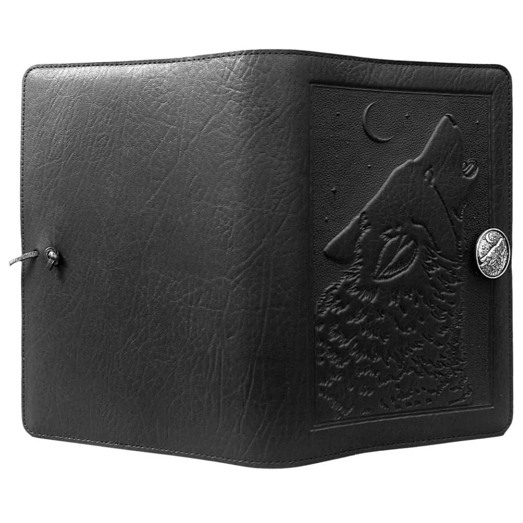 Leather Refillable Journal Notebook, Singing Wolf