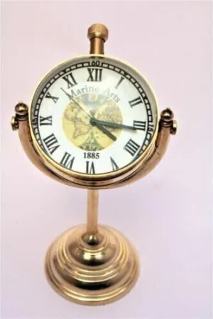 LINE WOOD™ - Handmade Antique Brass Table Clock Desk Clock Nautical Vintage Maritime Small Table Watch Compass for Home & Office Study Room Decor (5 Inch - Antique Brass)