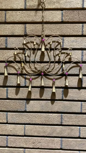 Lotus Flower Recylced Brass & Glass Bead Bell Windchime (L)