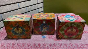 Lotus Flower Relief-Painted Wooden Box (S)