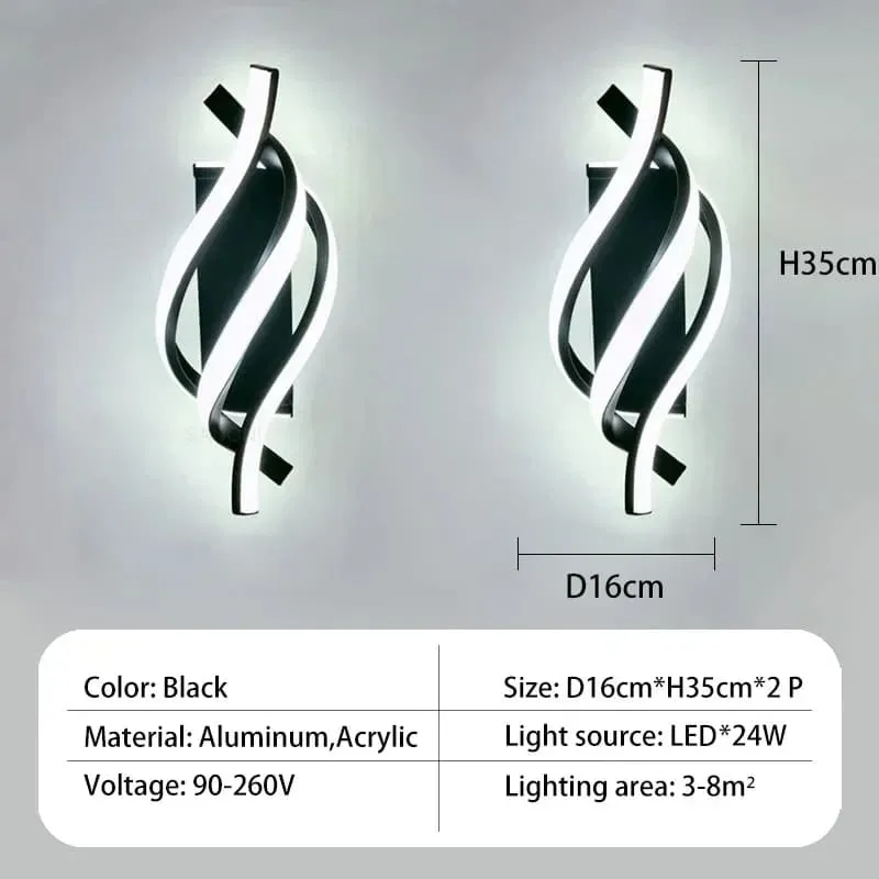 LuminousSpiral Curved Design Modern LED Wall Lamps