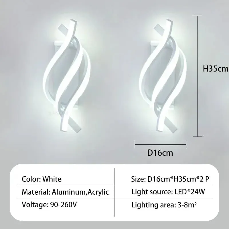 LuminousSpiral Curved Design Modern LED Wall Lamps
