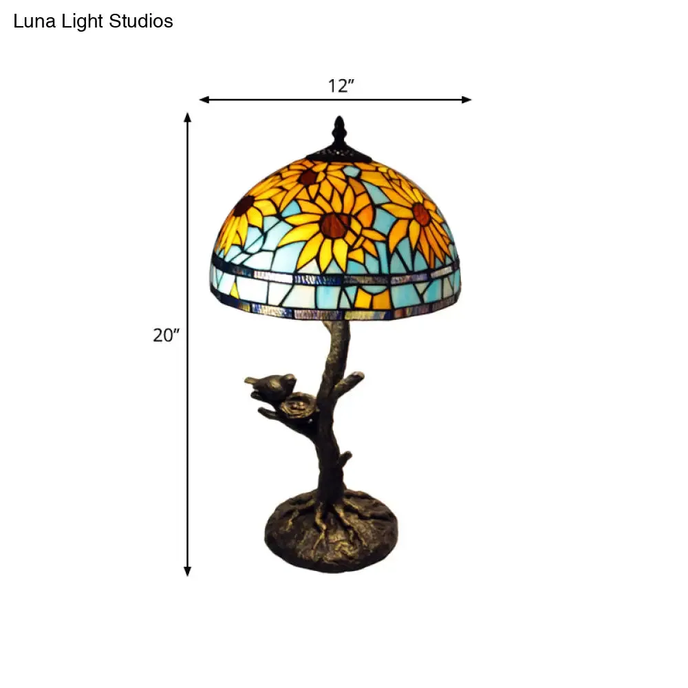 Mediterranean Stained Glass Table Lamp: Sunflower Design, Antique Brass, 1 Light