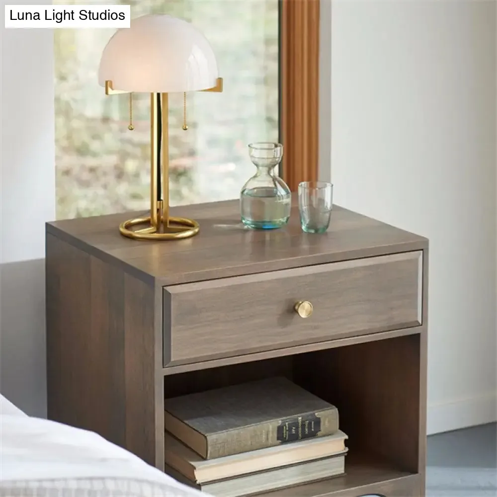 Minimalist White Glass Nightstand Lamp - Gold Metal, 1-Head Design