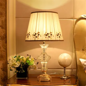 Modern Crystal Study Lamp: Vase Shape, Hand-Cut, 1-Head, Beige