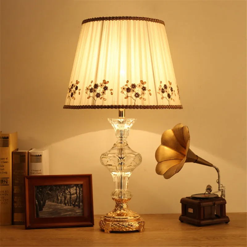 Modern Crystal Study Lamp: Vase Shape, Hand-Cut, 1-Head, Beige