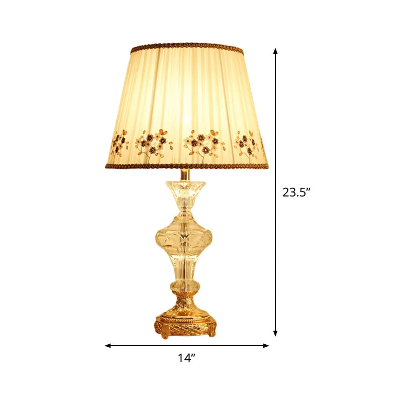Modern Crystal Study Lamp: Vase Shape, Hand-Cut, 1-Head, Beige