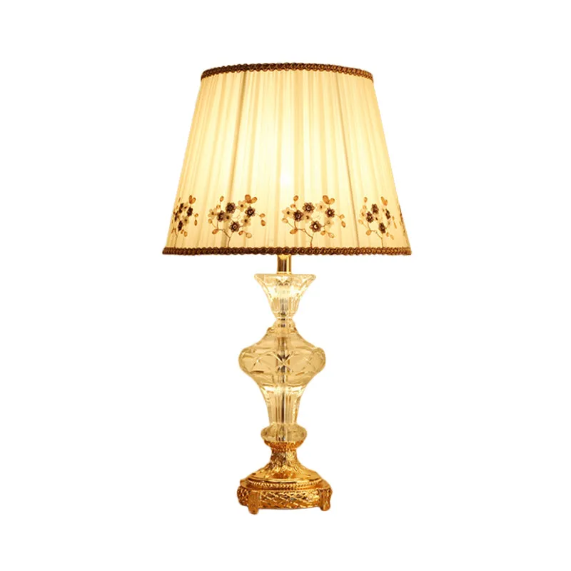 Modern Crystal Study Lamp: Vase Shape, Hand-Cut, 1-Head, Beige