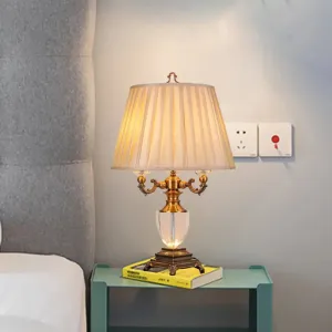 Modern Crystal Task Lamp with 3 Tapered Heads - Beige Fabric Reading Light