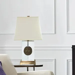 Modern Gold Crystal Desk Lamp with Rectangular Fabric Shade - 1 Bulb Night Table Light
