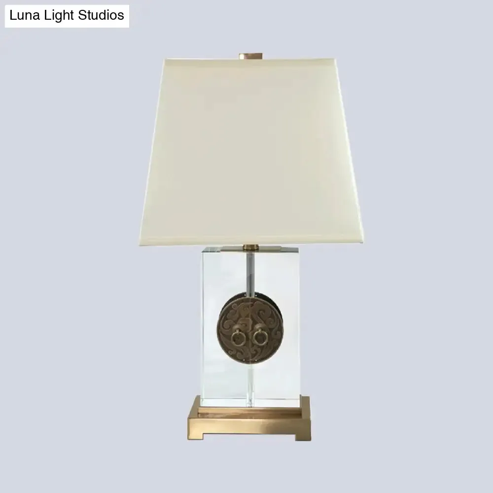Modern Gold Crystal Desk Lamp with Rectangular Fabric Shade - 1 Bulb Night Table Light
