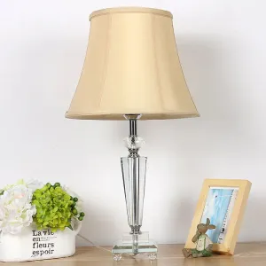 Modern Tapered Fabric Desk Lamp with Hand-Cut Crystal Accent in Beige