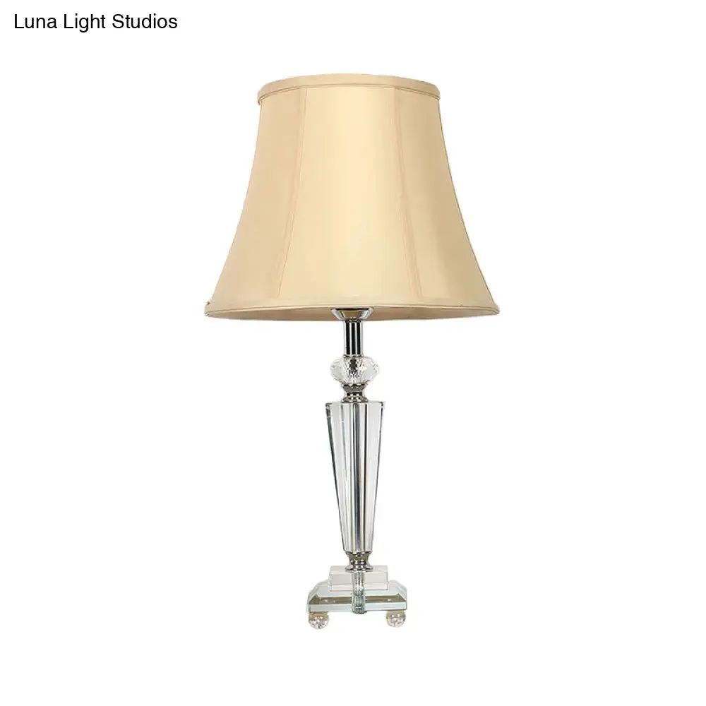 Modern Tapered Fabric Desk Lamp with Hand-Cut Crystal Accent in Beige