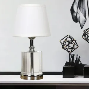 Modern White Bedside Table Lamp with Clear K9 Crystal Cylinder