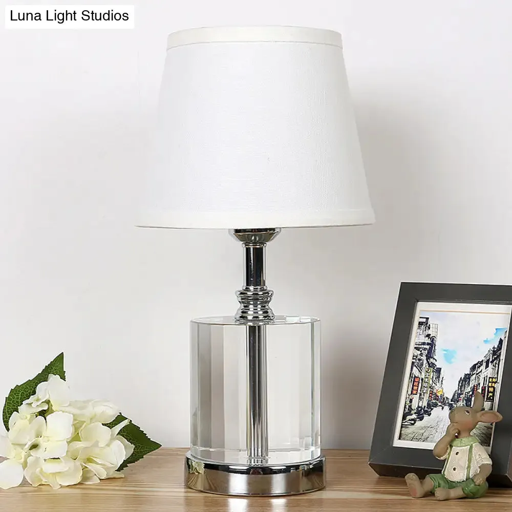 Modern White Bedside Table Lamp with Clear K9 Crystal Cylinder