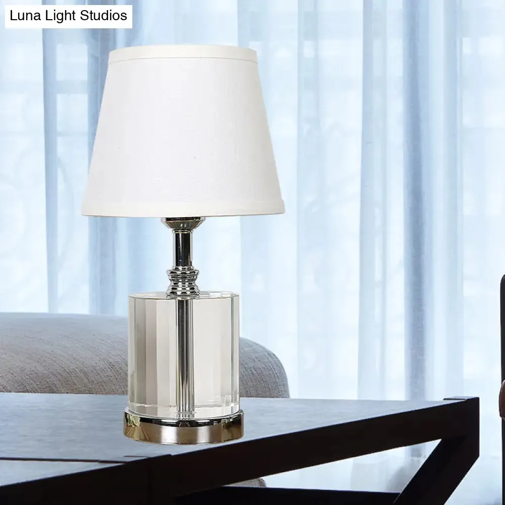 Modern White Bedside Table Lamp with Clear K9 Crystal Cylinder