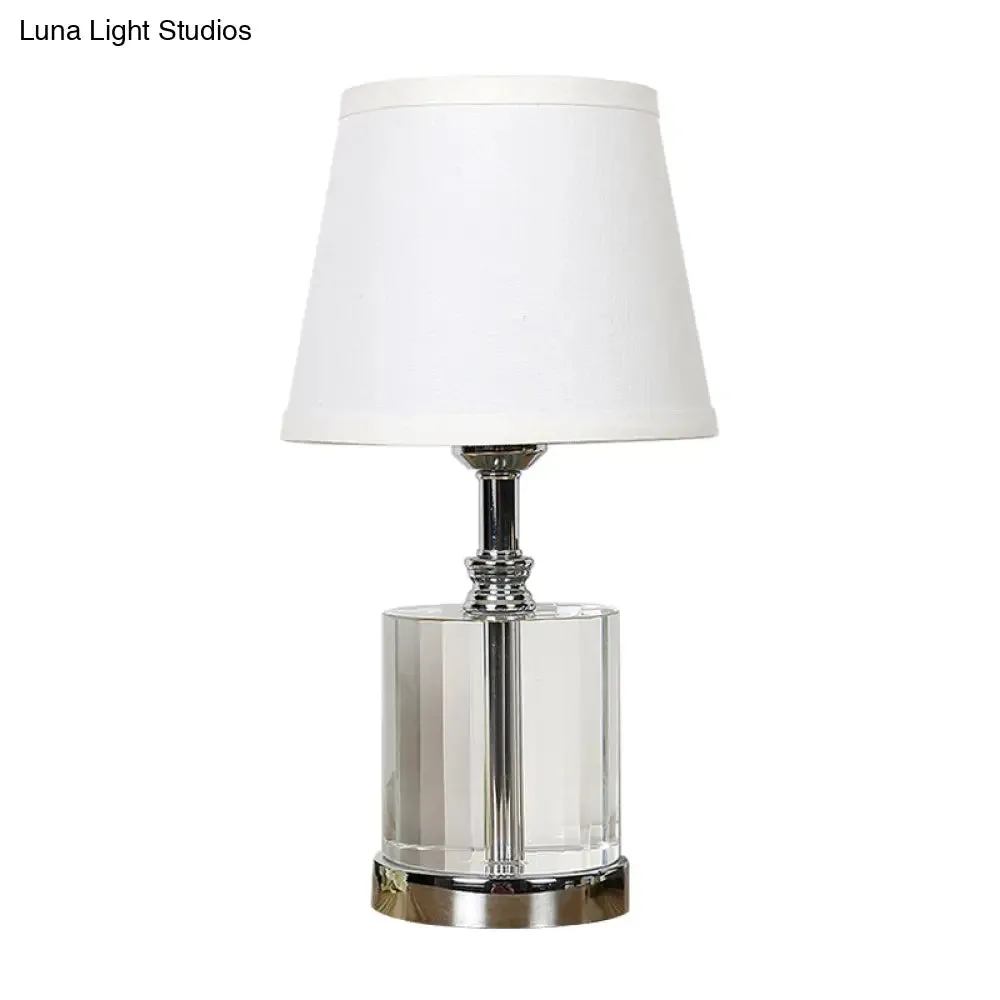 Modern White Bedside Table Lamp with Clear K9 Crystal Cylinder