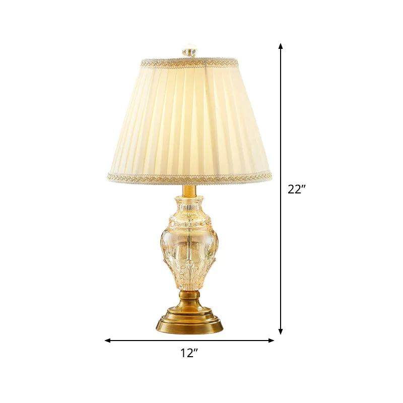 Modernist Fabric Desk Lamp with Crystal Base - Conical Design, Beige Color