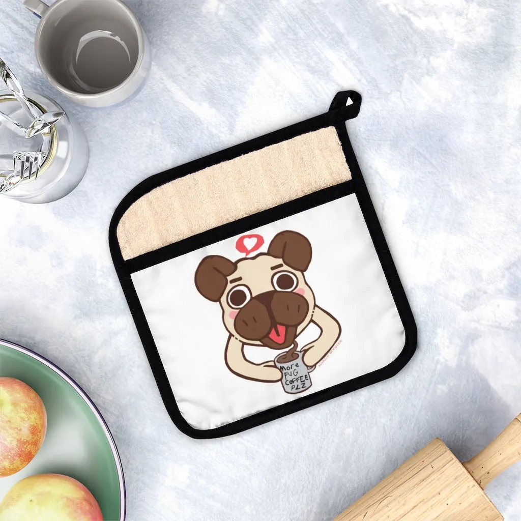 More Pug Coffee Please Pot Holder with Pocket