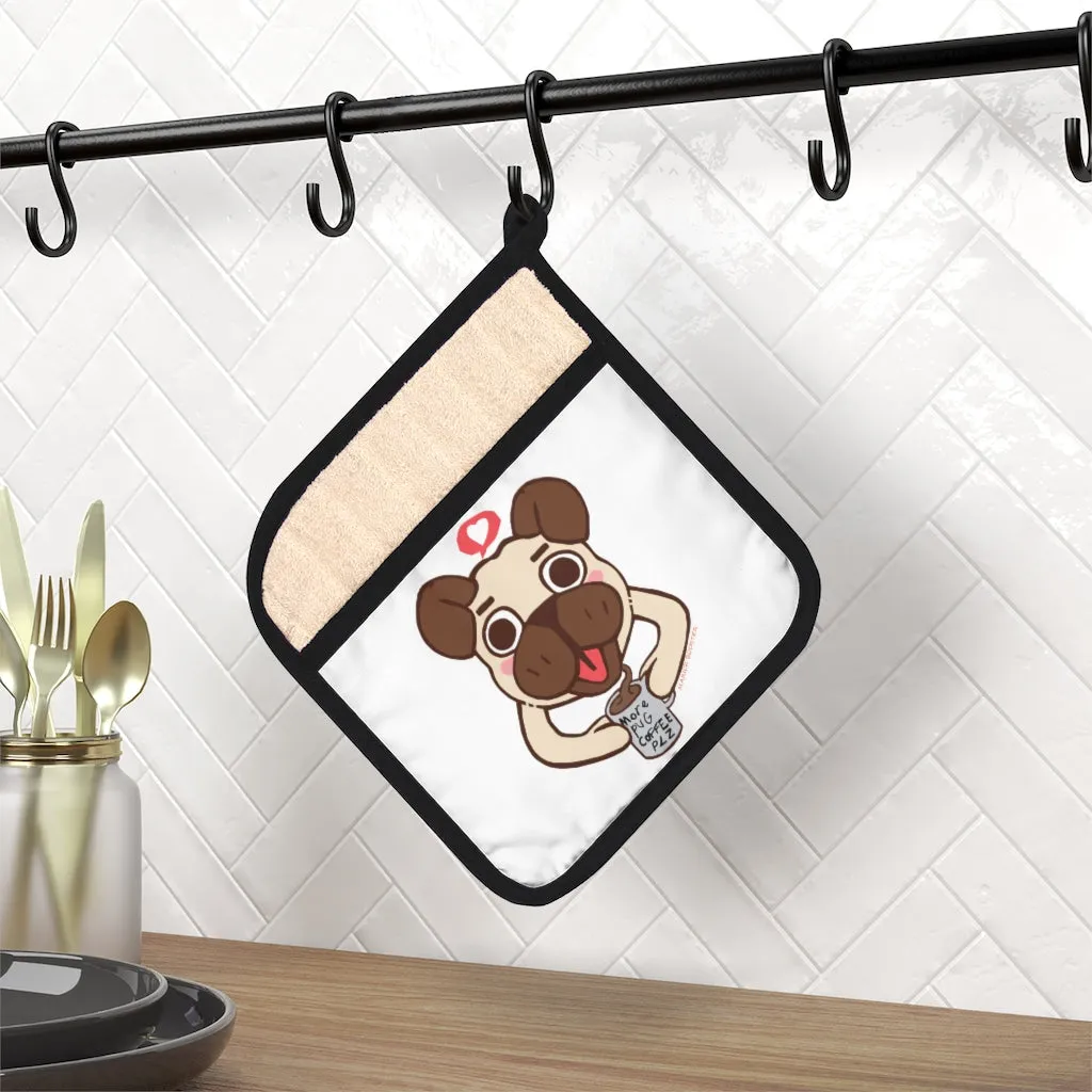 More Pug Coffee Please Pot Holder with Pocket