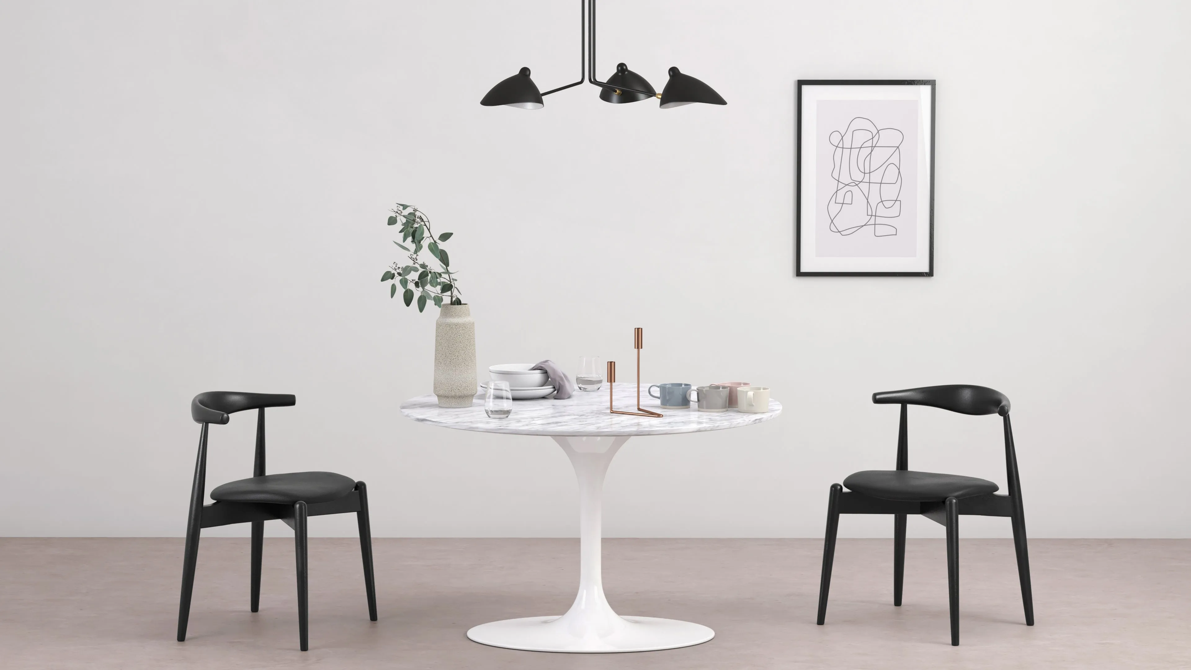 Mouille - Mouille Three Arm Ceiling Light, Small, Black