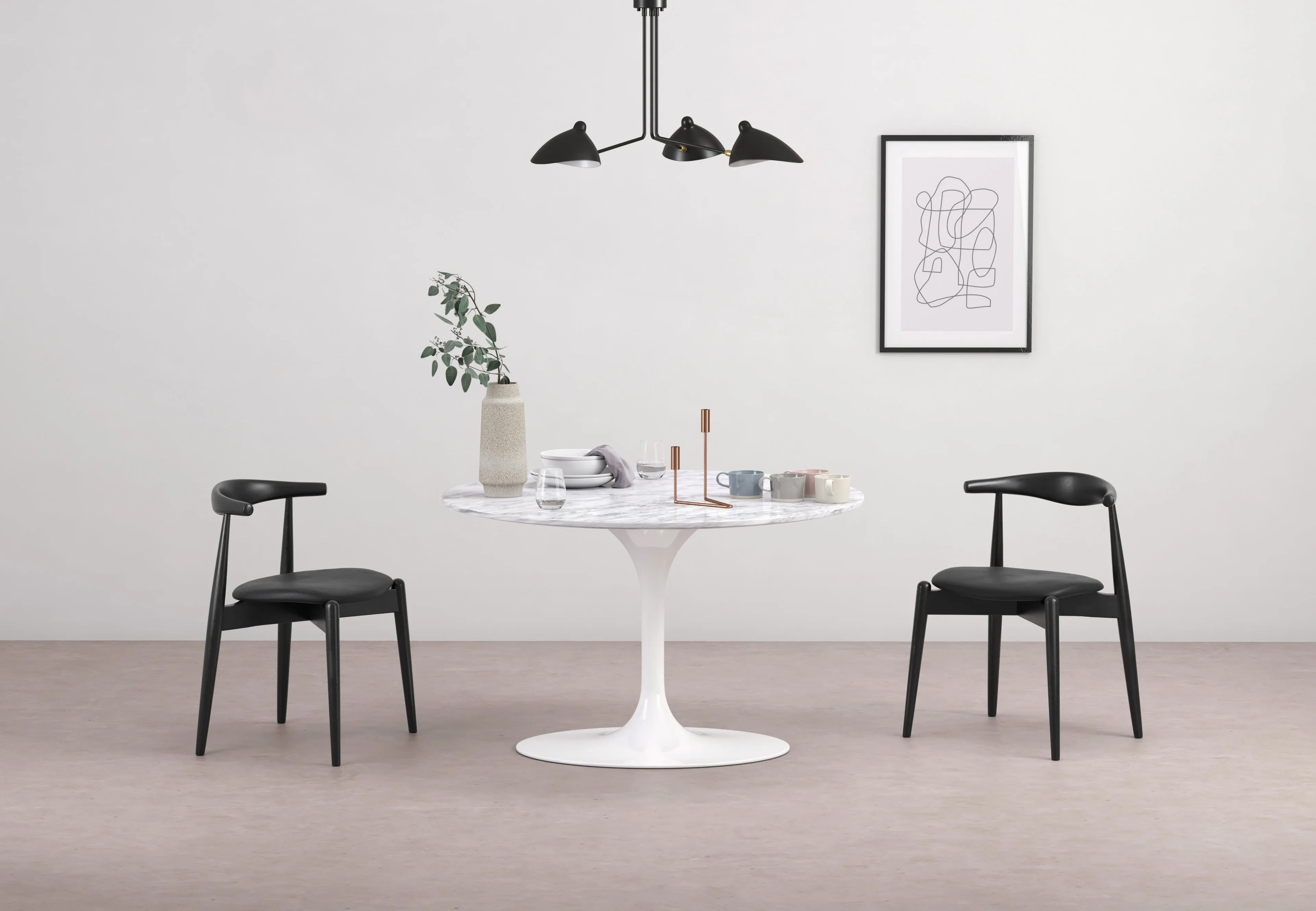 Mouille - Mouille Three Arm Ceiling Light, Small, Black