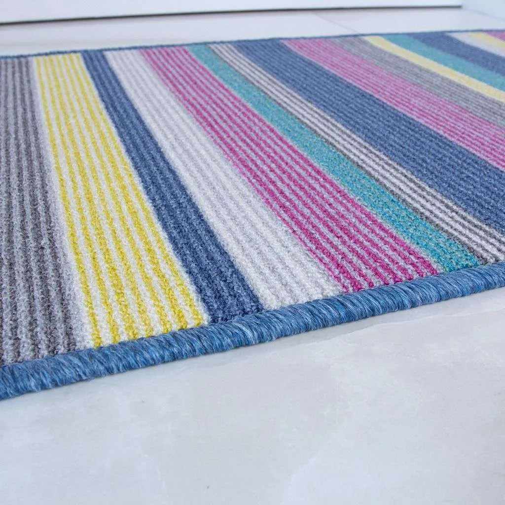 Multi Stripe Washable Non Slip Rug